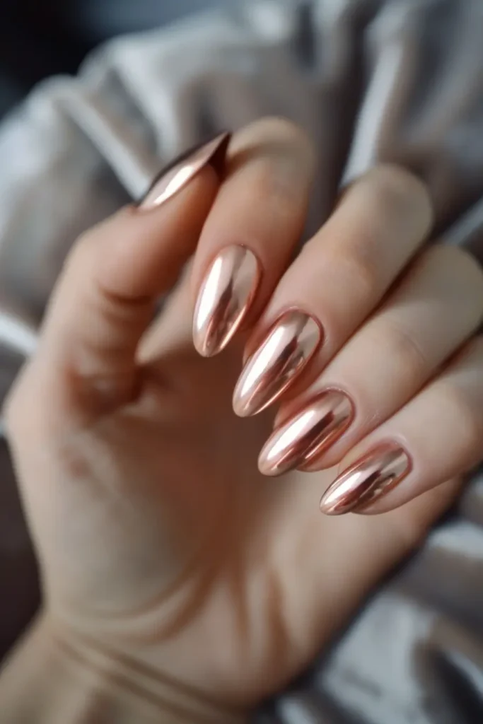 Rose Gold Chrome Hoco Nails Hoco Nail Inspo Idea