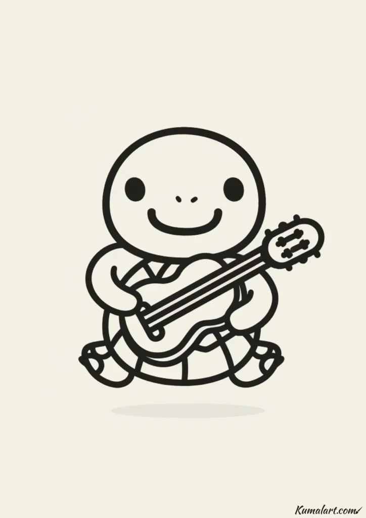 easy cute turtle playing guitar drawing ideas