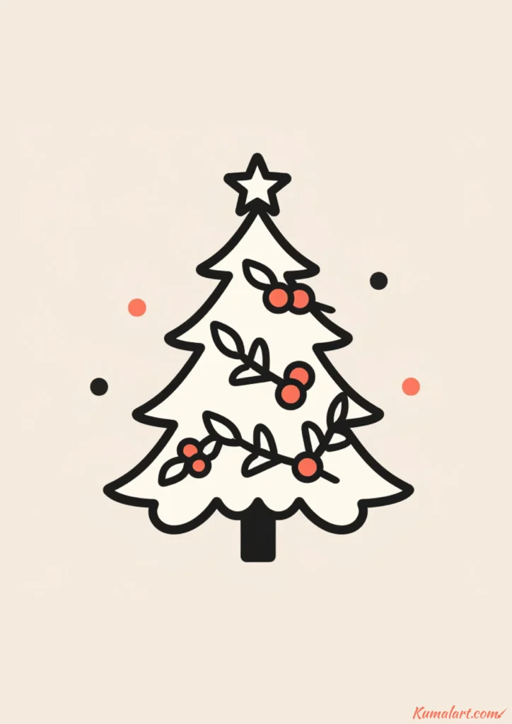 easy cute holly-adorned tree draw
