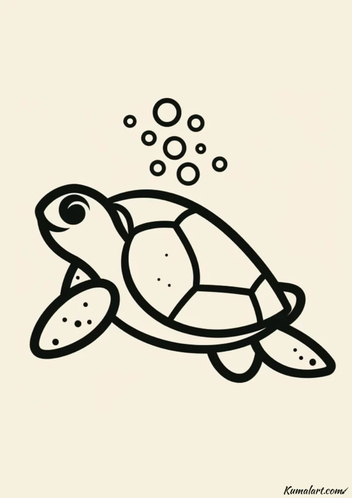 easy cute turtle swimming with bubbles drawing ideas